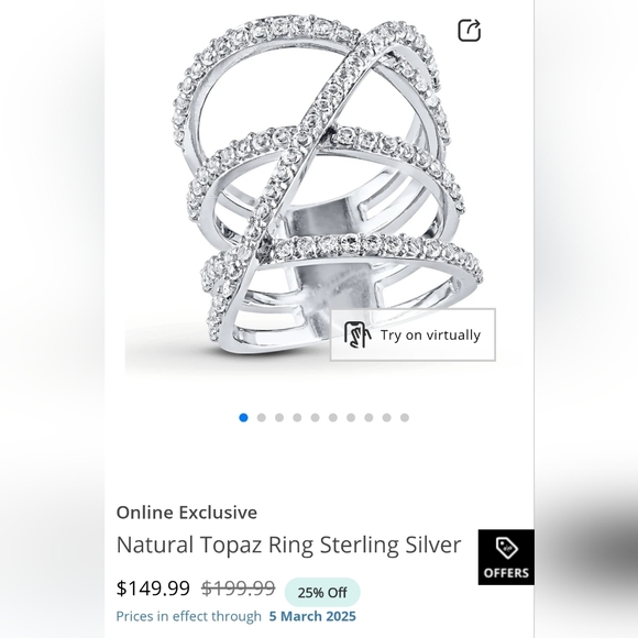 Genuine White Topaz Ring Platinum over Sterling Silver Sz 8! 😲 - Picture 10 of 12